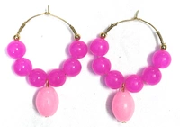 NIBRAS Pink Round Glass Beads Drop Hoop Earrings - B09JGL9DDY, 24 gm, 6cm x 4.5cm x 1cm